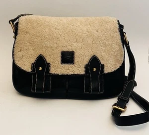 Dooney Bourke Florentine Leather Saddle Messenger Bag Black With Sherpa - Picture 1 of 15
