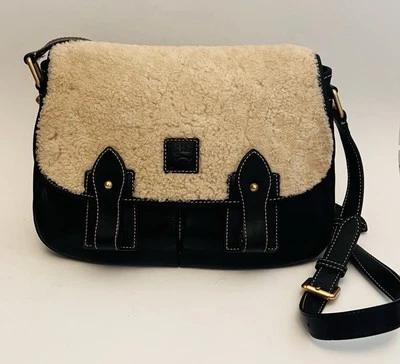 Dooney Bourke Florentine Leather Saddle Messenger Bag Black With Sherpa - Image 1 of 4