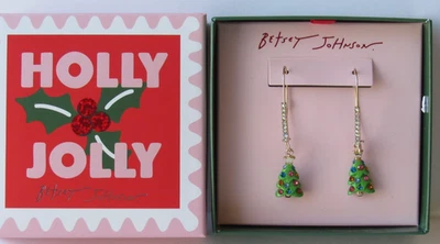 Pendientes colgantes Betsey Johnson Jingle Bell Bling cristal árbol de Navidad NUEVOS EN CAJA Foto 1 de 2