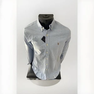 Ralph Lauren Polo Shirt Men's Long Sleeve BLUE Slim Fit 100% Oxford Cotton NWT - Picture 1 of 7