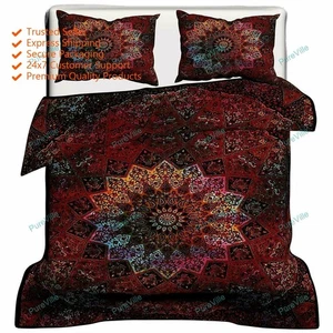 Floreale Indiano Mandala Trapunta Set Copripiumino Letto Cotone Hippie Comforter - Foto 1 di 3