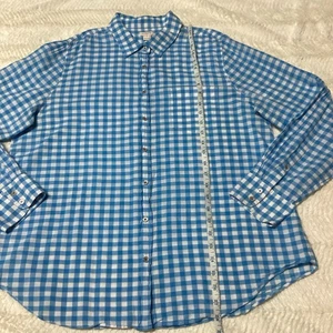 J.Crew Damen XL Bluse Top Hemd blau weiß kariert Knopf Baumwolle Kragen leicht - Bild 1 von 8