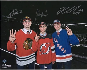 Jack Hughes, Kaapo Kakko & Kirby Dach Signed 16" x 20" 2019 Draft Top-3 Photo - Picture 1 of 1