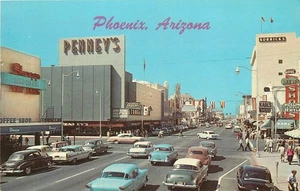 1940s Phoenix Arizona Looking West Washington Street autos Postcard 25-9812 - Picture 1 of 2