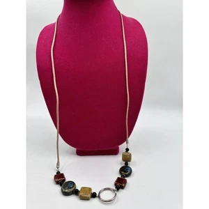 Collana vintage con cordino/distintivo pietre preziose e perline, J-01-135 - Foto 1 di 9
