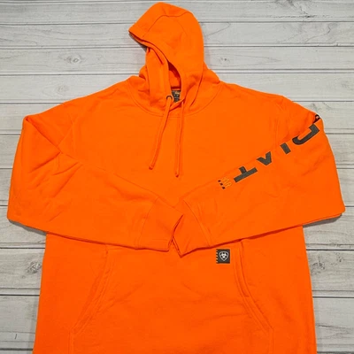 Ariat Rebar Graphic Hoodie Mens Large Orange Fleece Sweater Workwear NWOT - Image 1 of 4