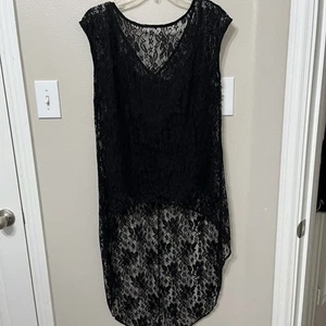 Jones New York Top Neu mit Etikett Gr. Medium schwarz Spitze Overlay hoch/niedrig Whimsigoth Y2K - Bild 1 von 7