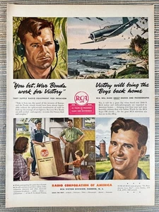 RCA Radio Phonograph WWII War Bonds for Victory 1944 Vintage Print Ad - Bild 1 von 1