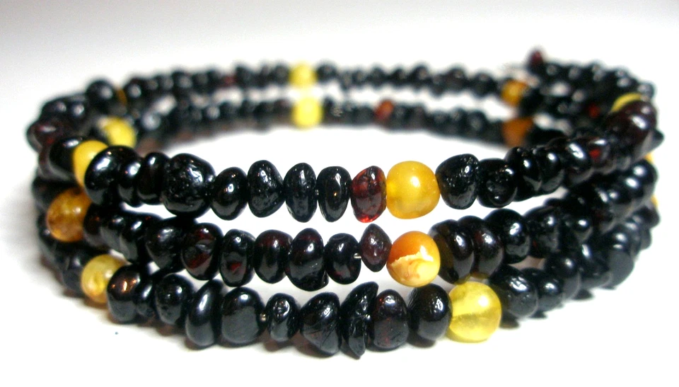 Pulsera Mujer Genuino Ámbar Báltico Negro Cereza 2 Líneas 3 Líneas Espiral Cuentas Ovaladas Foto 1 de 1
