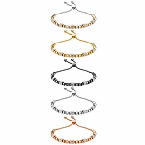 Women Stainless Steel Beaded Bracelet Chain Bangle Wristband Freely Adjustable - Picture 1 of 18