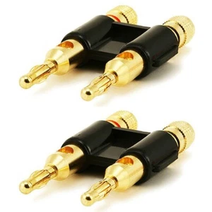 2 Pcs Dual Banana Plug Space Audio Speaker Wire Cable Connector Open Screw Gold - Picture 1 of 3