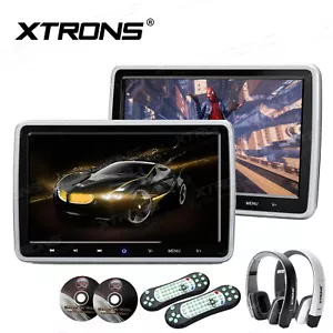 1-Pair 10.1" TFT Screen Car Headrest Monitors DVD Player HDMI/USB/AV+Headsets UK - Picture 1 of 12