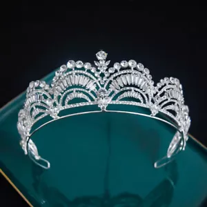 6.5cm Tall Silver Crystal Large Wedding Bridal Queen Princess Prom Tiara Crown - Picture 1 of 5