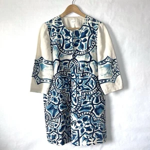 Chico’s S Batik Aquarell Artisan Printed Linen Jacket Chico's Size 1 US Size M - Bild 1 von 14