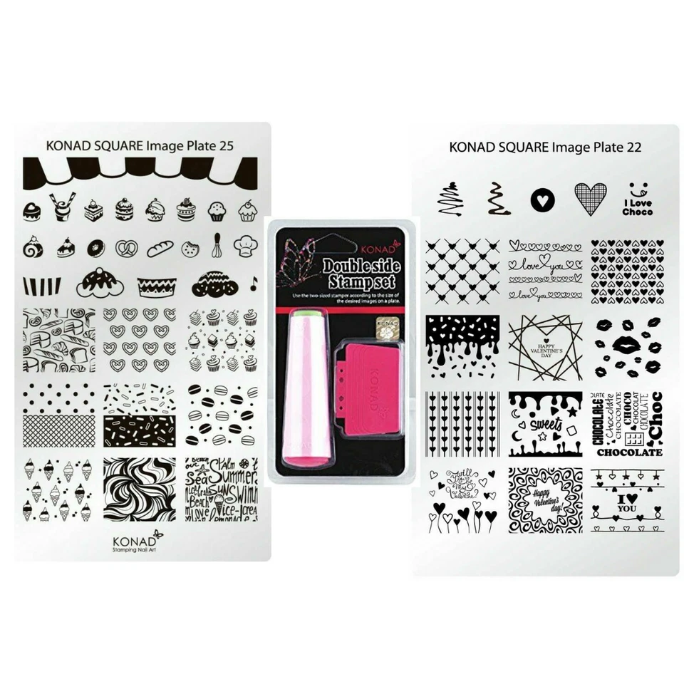 2Pack Sweet Konad Stamping Nail Art Square Image Plate & Double Side Stamper Set - Image 1 of 2