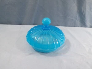 Vintage Fenton Blue Opalescent Glass Rib Optic Lemonade Pitcher LID ONLY CHIPPED - Picture 1 of 9