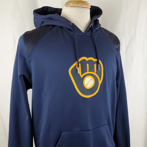 Majestic Milwaukee Brewers Pullover Hoodie Sweatshirt Adult Large Thermabase MLB Cover