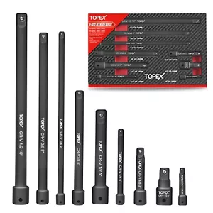 TOPEX 9 PCs Extension Bar Set 1/4" 3/8" and 1/2" Black Drive Socket Extensions - Picture 1 of 13