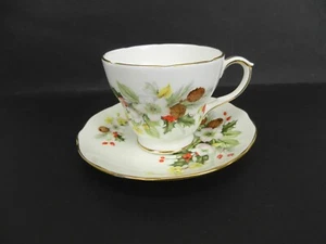 Duchess Bone China WINTER Tea Cup & Saucer Gold Edge Pedestal Bottom England S18 - Picture 1 of 8