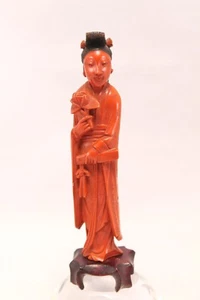 ANTIKE STEHENDE ASIATISCHE FRAUEN GESCHNITZTE BAKELIT FIGUR AUF HOLZSOCKEL - Bild 1 von 10