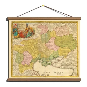 Ancient Old Antique 1715 Map Of Ukraine; Cottton Canvas, Magnetic Wooden Hanger - Picture 1 of 20
