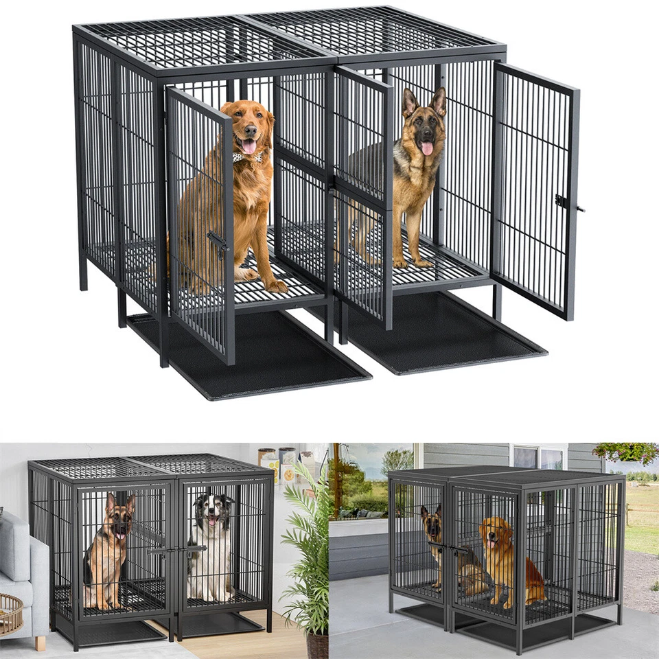 Dog Cage Removable Tray & Divider Double-Door Dog House Heavy Pet Crate Kennels - Image 1 of 4