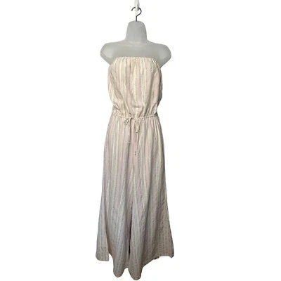 Blue Life SZ L Cotton Striped Sleeveless Jumpsuit Romper Cover-Up USA - Image 1 of 4