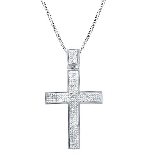 Collar con colgante de cruz de diamantes naturales de 1,25 quilates para hombre enchapado en rodio de ley Foto 1 de 1