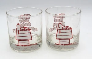 PEANUTS SNOOPY "THIS HAS BEEN A GOOD DAY" RED DRINKING GLASSES (2) (1965) USA - Picture 1 of 4