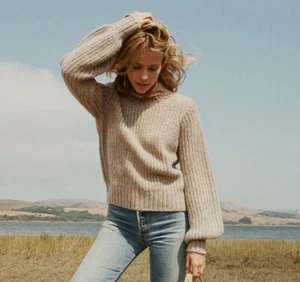 DOEN Lulu Sweater Size XS Knit Jumper Oatmeal Beige Mock Neck Alpaca Wool Chunky - Picture 1 of 14