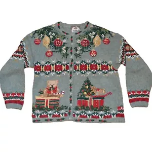 Tiara International VTG 2001 Size M Cardigan Green Christmas Ugly Sweater Beaded - Picture 1 of 24