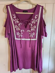 NEW Lane Bryant Purple Cold Shoulder Swing Co. Women’s Top Sz 22/24 NWT - Picture 1 of 18