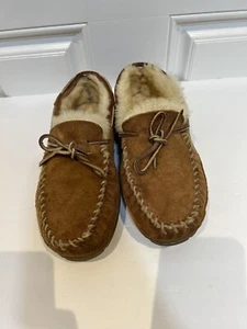 L.L. Bean men sleepers brown style moccasins suede faux fur Soft Size Medium - Picture 1 of 7
