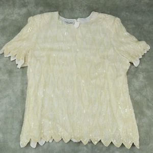 EUC VINTAGE Stenay Woman Solid Off White Formal Beaded Women's Size 3X vtg 8424 - Picture 1 of 6