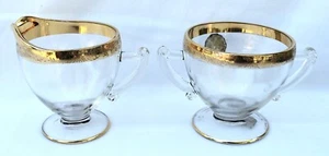 Federal Glass - JEANNETTE GLASS - 22k QUALITY WARE - FLORAL - SUGAR & CREAMER - Picture 1 of 7