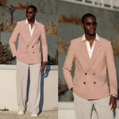 Hombres Trajes Doble Pecho Calce Ajustado Formal Muesca Solapa Esmoquin Chaqueta Blazer Foto 1 de 4