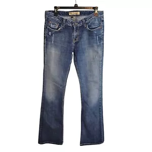 Buckle BKE Madison Jeans Women's 31x33.5 Bootcut Dark Blue Stretch Distressed - Picture 1 of 11