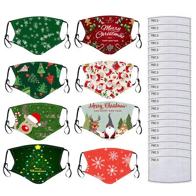 8pcs Chritmas Cotton Washable Resuable Face Mask for Adults with 20pcs Filters - Image 1 of 4
