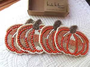 Nicole Miller 4er Set Perlen Kürbis Untersetzer Orange Weiß Neu im Karton Indien 4,5" x 5" - Bild 1 von 4
