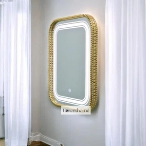 Brass LED Mirror – Modern Touch Vanity Mirror with Anti-Fog Technology - Picture 1 of 7