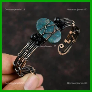 Womens day Deal Copper Natural Bloodstone Black Onyx Beads Wire Wrapped Bangle - Picture 1 of 6