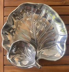 VTG Mid Century Pewter Cabbage Leaf Bowl Divided Dish Tray Made in India - Picture 1 of 4
