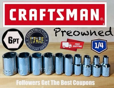 Used Craftsman 1/4" Drive 10 pc 6 Point SAE Socket Set - Image 1 of 3