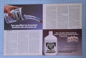 Vintage 2 Page Print Ad 1984 Quaker State Motor Pennsylvania Grade Oil 30HD - Picture 1 of 4