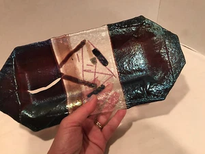 Signed Fused Glass Rectangle Tray Dish Iridescent by Jennifer Adair - Picture 1 of 8