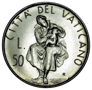 Vatican 50 Lire coin 1982 KM#163 John Paul II Motherhood AU-UNC - Picture 1 of 2