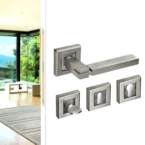 Chrome Internal Door Handles Designer Brushed Nickel Lever On Square Rose - Picture 1 of 14
