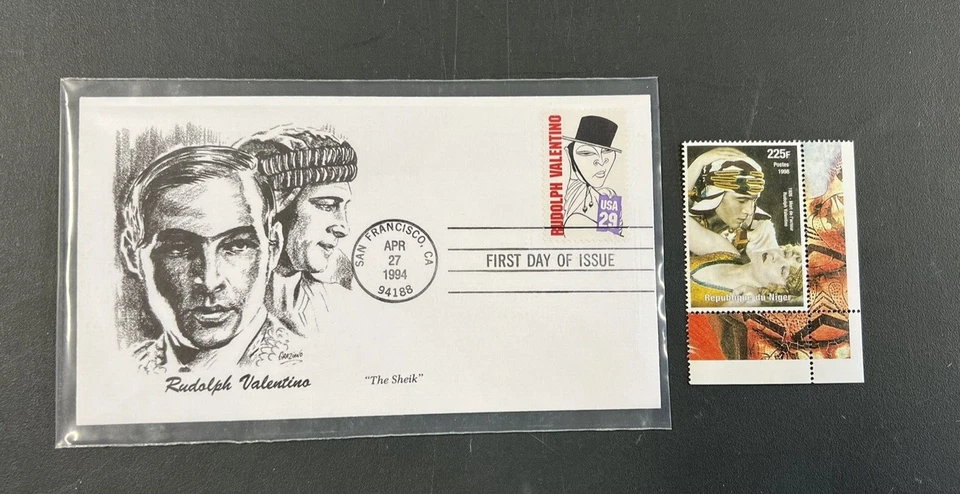 Rudolph Valentino 1994 Postmarked Envelope First Day Issue + Unused 1998 Stamp - Image 1 of 4