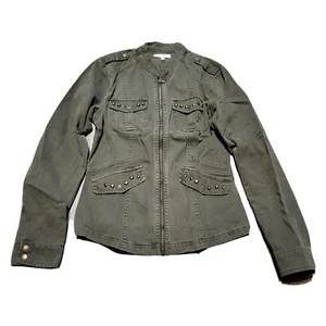 Maurices Military Jacket Green Studed Moto Zip Up Lightweigh Top Size Small - Picture 1 of 10