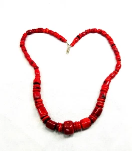 Coral, Sterling Silver, Graduated Beaded Necklace, 19", N67 - Picture 1 of 4